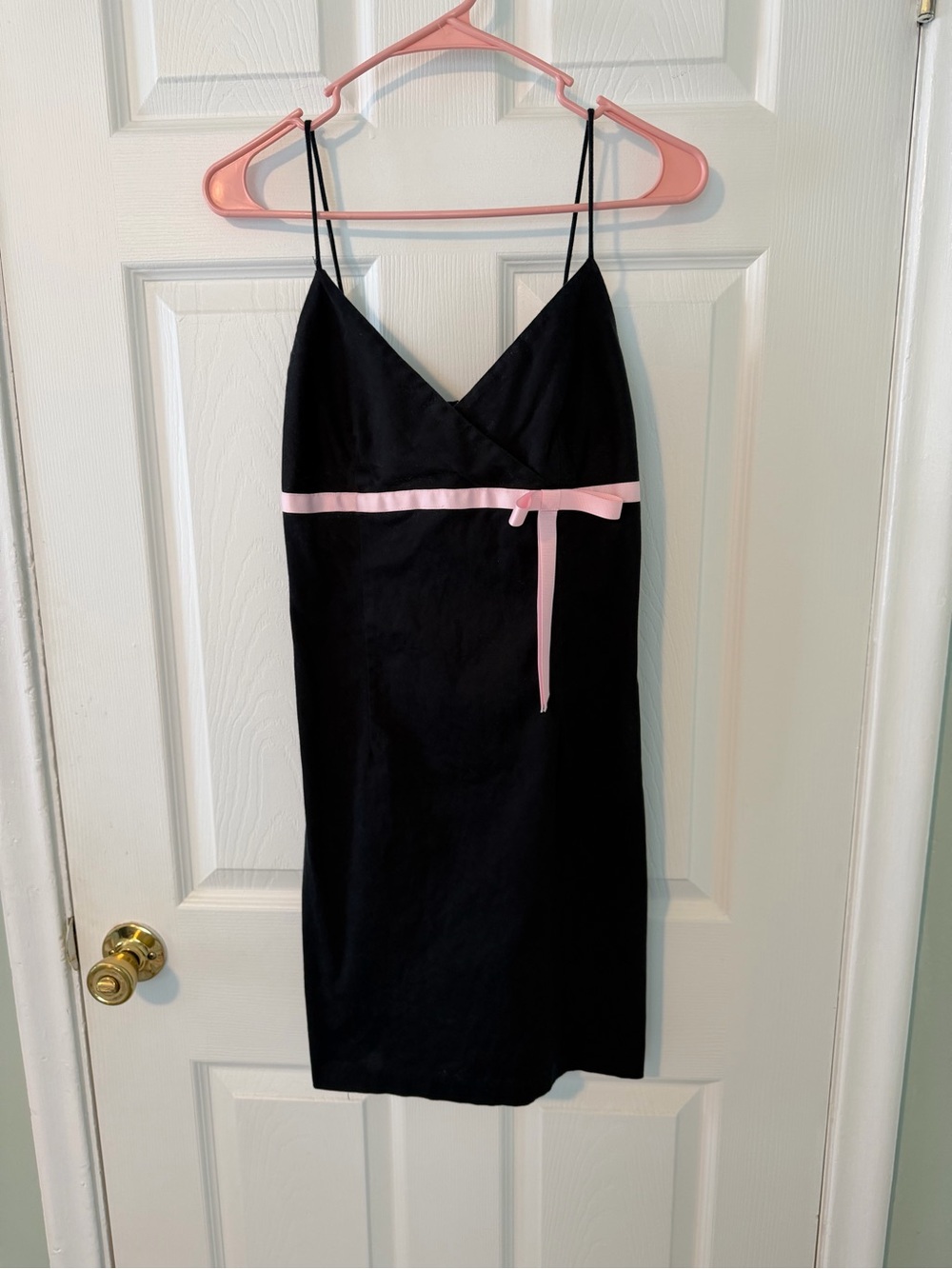 Black Slip Dress with Pink Ribbon Accent